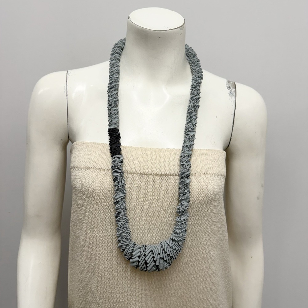 Maria Sol Marisco Textile Fabric Pleated Art Necklace 2 Tone Gray ART TO WEAR